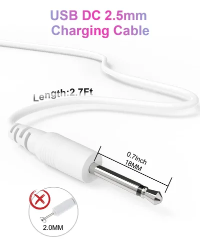 Vista 5 de Cable de carga USB DC de 0.098 in Cable de cargador de CC de 2.7 pies de repuesto para masajeador-paquete de 3 (blanco)