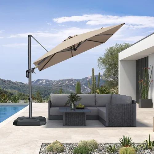 Vista 40 de PURPLE LEAF Sombrilla de patio de 8 pies para exteriores, sombrilla voladiza cuadrada de aluminio con rotación de 360 grados para jardín, terraza