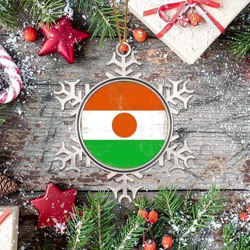 Vista 7 de Níger - Adorno de Navidad con copo de nieve de metal, regalo patriótico de recuerdo para árbol de Navidad, adornos colgantes de bandera nacional