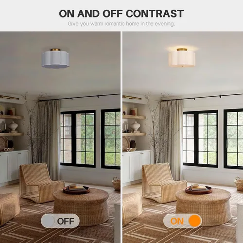 Vista 5 de Vexagyle Lámpara de techo moderna de montaje empotrado, lámpara de guardería de 3 luces con pantalla de tela blanca tipo pétalo, lámpara de techo