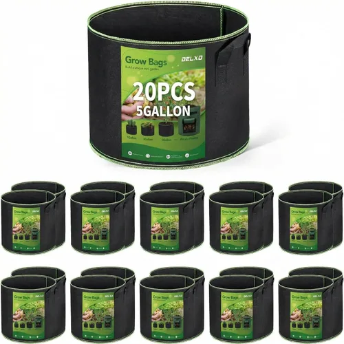 Vista 8 de Delxo Paquete de 20 bolsas de cultivo de 1 galón, bolsa de plantación de jardín, macetas de tela no tejida gruesa de 10.58 oz para frutas, verduras