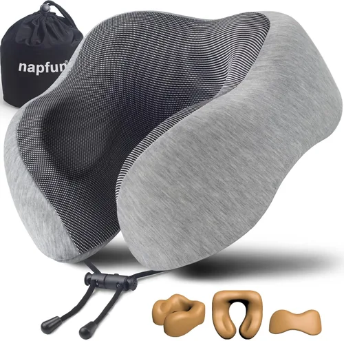Vista 9 de NapFun - Almohada de cuello para viajes, almohada de cuello de viaje mejorada para avión 100% espuma viscoelástica para dormir y descansar durante