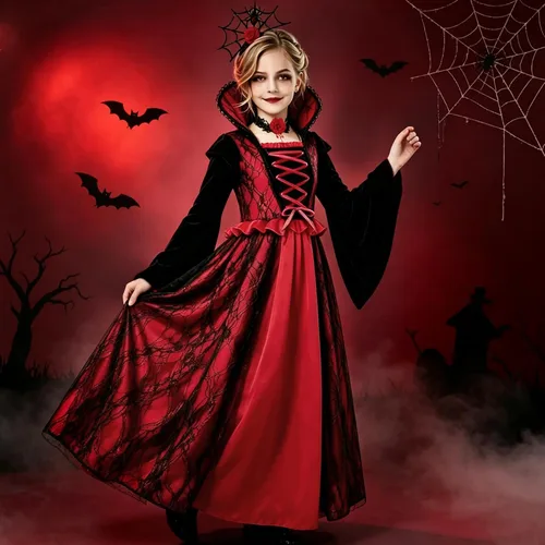 Vista 2 de Disfraz de vampiro para niñas, disfraces de Halloween