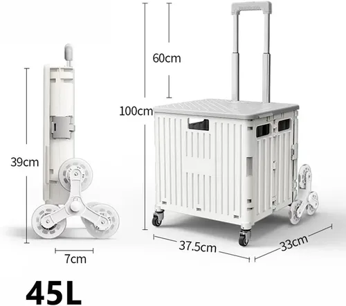 Vista 2 de Carro plegable con ruedas ASN 8 ruedas plegable carrito utilitario plegable portátil carrito de compras, caja plegable para subir escaleras Beige