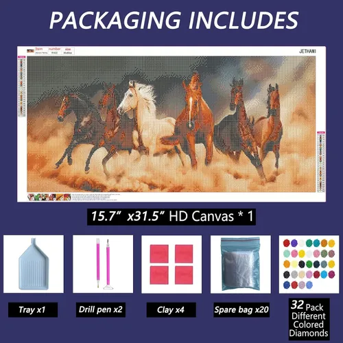 Vista 5 de Jethami Kits de pintura de diamantes de caballo para adultos, 5D DIY de gran tamaño redondo grande diamante arte kits de animales de taladro