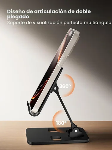 Vista 2 de Soporte de teléfono para escritorio, soporte plegable doble para teléfono celular, soporte portátil totalmente ajustable para iPhone 17, 16, 15, 14