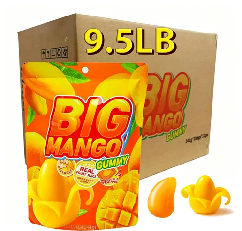 Vista 11 de MetaVita - Dulce de mango grande gomoso – Gomitas de mango pelables envueltas individualmente con puré real puro – Gomoso, sin gluten – Total 282g