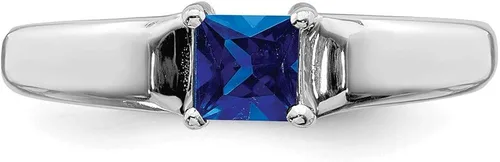 Vista 4 de Anillo de compromiso de oro blanco macizo de 14 quilates de 0.157in con piedras preciosas de septiembre de zafiro azul