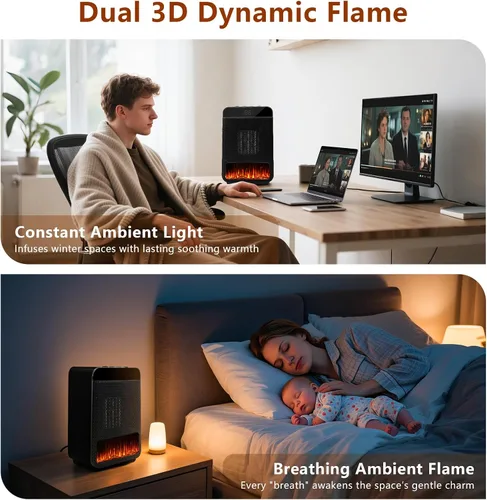 Vista 3 de Calentadores eléctricos portátiles para uso en interiores, calentador de espacio de cerámica con termostato, pantalla remota y digital, temporizador