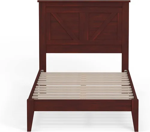 Vista 4 de Glenwillow Home Cama de plataforma de madera maciza estilo granja en tamaño individual, color cereza clásica