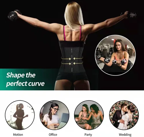 Vista 6 de Yeerovan Entrenador de cintura de látex para mujer, torso largo debajo del busto, faja deportiva para mujer, Negro