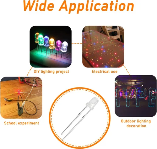 Vista 2 de 500 piezas de luz LED transparente, kit de diodo emisor de 0.118 pulgadas y 0.197 pulgadas para experimentos de proyectos científicos (multicolor)