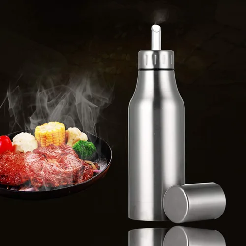 Vista 9 de Botella dispensadora de aceite de acero inoxidable - Decantador de aceite de oliva a prueba de fugas para cocina (17 onzas)