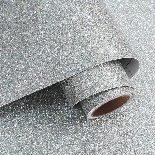 Vista 13 de VaryPaper Papel tapiz holográfico con purpurina de 15.7 x 78.7 pulgadas, para pegar y despegar, color gris, autoadhesivo, extraíble, papel