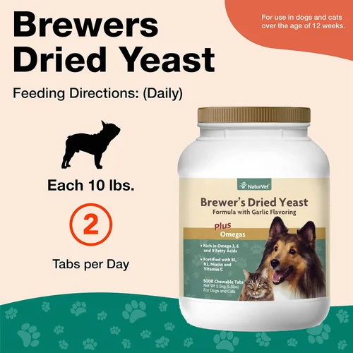Vista 3 de NaturVet Fórmula de levadura seca de cerveza con sabor a ajo - Plus Omegas Rico en ácidos grasos omega-3, 6 y 9 Fortificado con B1, B2, niacina