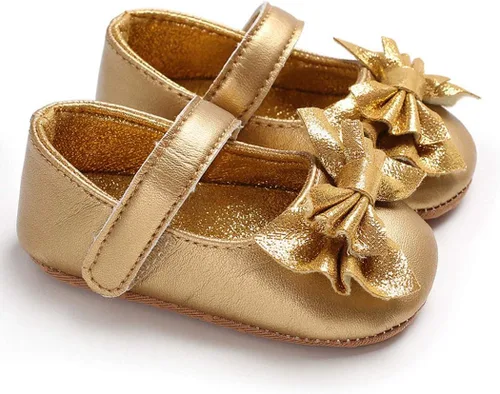 Vista 2 de Zapatos Mary Jane para bebé, zapatos planos con lazo, antideslizantes, para niños pequeños, zapatos de vestir para bebés
