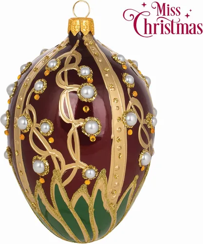 Vista 3 de Miss Christmas Palace Collection 2025 - Adorno para árbol de Navidad de vidrio soplado rojo y dorado de 5 pulgadas, diseño de lirio del valle