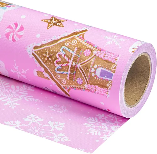 Vista 8 de WRAPAHOLIC - Papel de regalo de Navidad reversible, minirollo, 17 pulgadas x 33 pies, diseño de árbol de Navidad con letras “joy”, perfecto