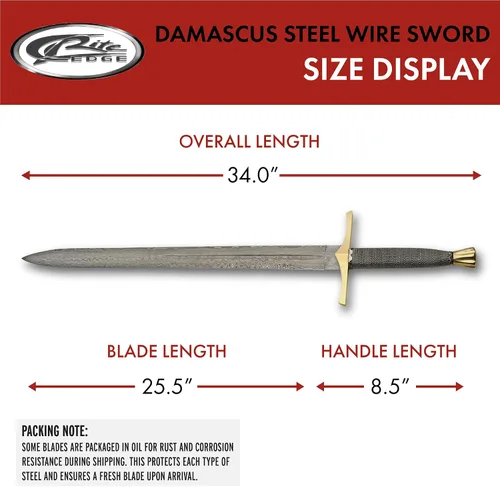 Vista 3 de SZCO Espada medieval de rey de 34.5 pulgadas, espada coleccionable de caballero con hoja de acero de Damasco, funda de cuero, protector de latón