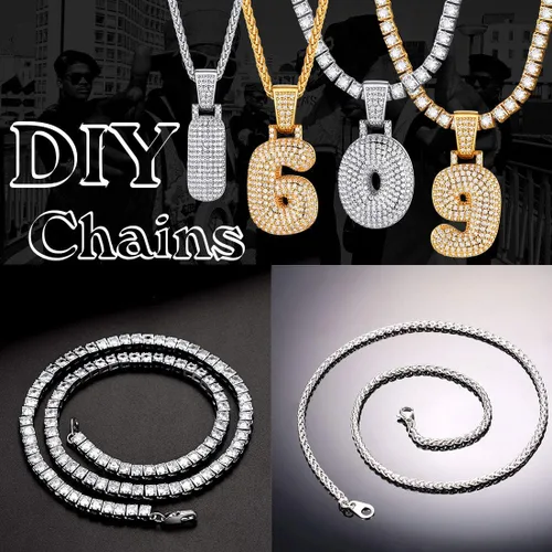Vista 4 de U7 Iced Out Pendant Mens Hip Hop Jewelry Platinum18K Gold Plated Lab Diamond Bubble Letter Necklaces Custom Number Chain Intials Name Necklaces