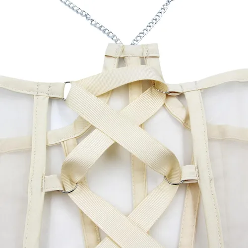 Vista 6 de JUMISEE Corsé de malla transparente para mujer, con cordones, cadena de metal, con huesos, cinturón ancho