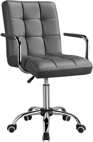 Vista 10 de Yaheetech - Silla de escritorio - Silla de oficina con brazos/ruedas para estudiantes, giratoria, de piel sintética, para computadora en casa