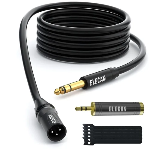 Vista 10 de Elecan Cable Auxiliar TRS Macho a XLR Macho de 3.5mm (1/8 Pulgada) de 4 Pies, Cable de Micrófono Estéreo Blindado Profesional Balanceado, Chapado