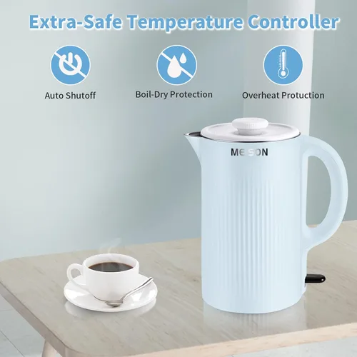 Vista 6 de Hervidores eléctricos de acero inoxidable para agua hirviendo, calentador de caldera de agua caliente de doble pared, tetera eléctrica Cool Touch