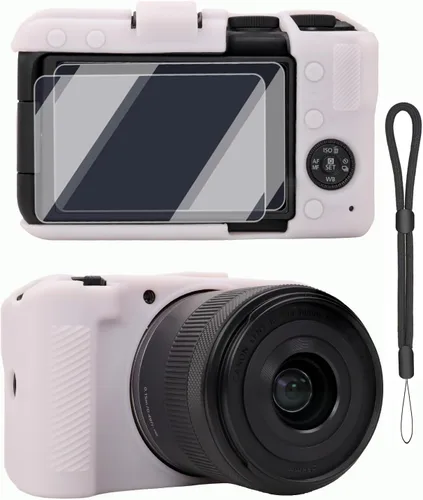 Vista 8 de Funda para cámara de cuerpo Canon EOS R50 V, piel, arañazos, funda protectora de goma de silicona suave con protector de pantalla, accesorios
