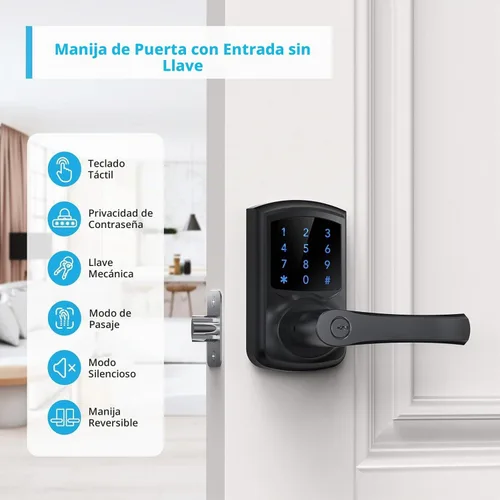 Vista 2 de Signstek Cerradura de puerta de entrada sin llave con asa, perilla de puerta de teclado digital, cerradura electrónica inteligente con código
