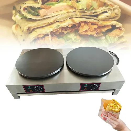 Vista 10 de Máquina para hacer crepas redonda comercial con antiadherente, base de cocción de acero inoxidable con temperatura ajustable, máquina de plancha