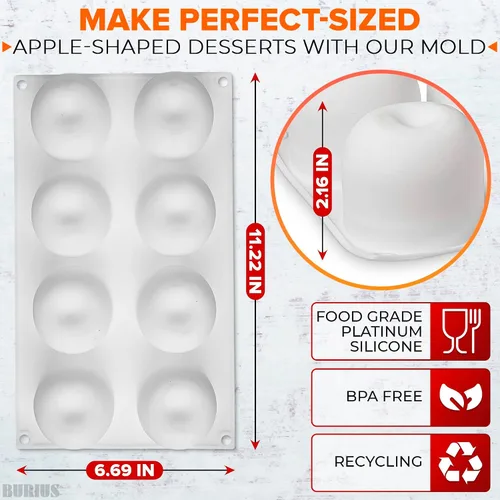 Vista 2 de Molde de silicona de manzana de 8 cavidades, molde de manzana de 11.22 x 6.69 x 2.3 pulgadas para hornear vacaciones, mousse, pasteles, gelatina