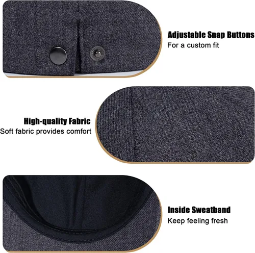 Vista 3 de Newsboy Gorras para hombre, 6 paneles, gorra plana para hombre, sombreros Gris