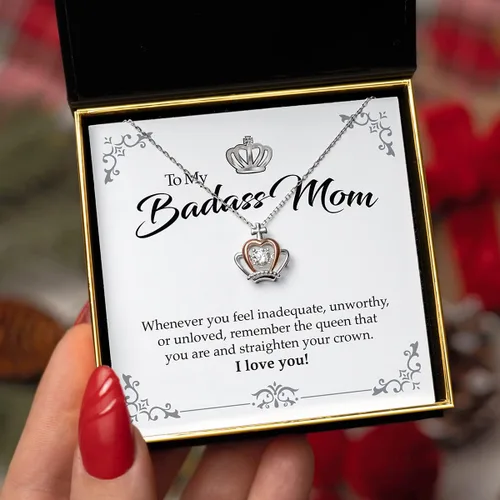 Vista 2 de Aphrodites Mom Birthday Gifts To My Badass Mom - Luxe Crown Necklace Birthday Gifts for Mom 925 Sterling Silver Necklaces for Women Gifts for Mom