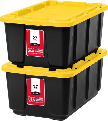 Vista 17 de IRIS USA, Inc. - Contenedor organizador grande de plástico de 27 galones con tapa duradera y hebillas de cierre seguras, color negro / negro
