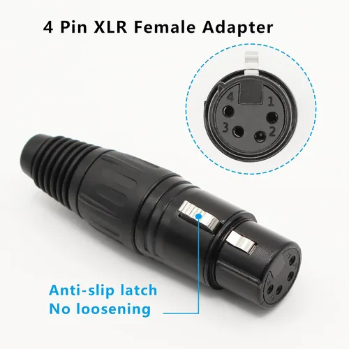 Vista 2 de Conector de cable XLR de 4 pines XLR de 4 pines, conector hembra de conector de micrófono, conector de cable de micrófono, conector de audio, negro