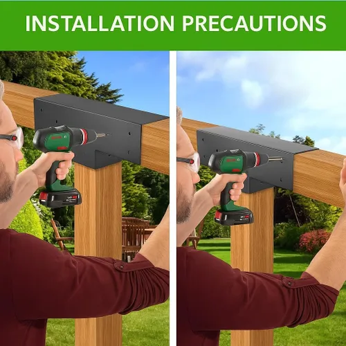 Vista 4 de Kit de pérgola para carpintería, 2 piezas, soportes para postes y vigas en T, soportes modulares para pérgola de tamaño modular para madera de 4 x