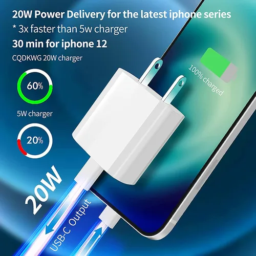 Vista 2 de Cargador rápido para iPhone 20W PD USB-C Cargador de pared Cable de 6 pies Certificado MFi de Apple, compatible con iPhone 14/14 Pro/14 Pro Max/14