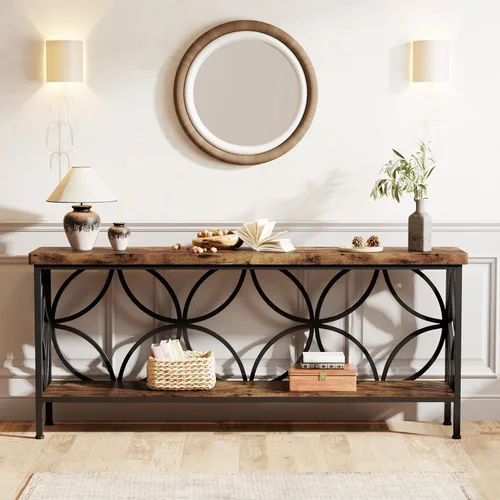 Vista 3 de Tribesigns - Mesa de sofá estrecha de 70.9 pulgadas, mesa de sofá larga industrial detrás del sofá, mesa consola de entrada con almacenamiento
