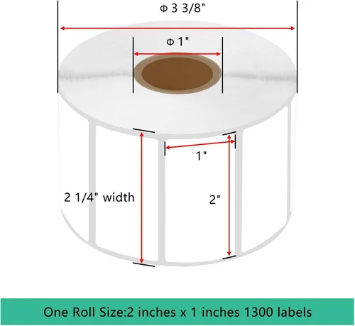 Vista 2 de USUPERINK 2 rollos (1300 etiquetas/rollo) de etiquetas de papel térmico directo de 2 x 1 pulgada, núcleo de 1 pulgada, código de barras en blanco