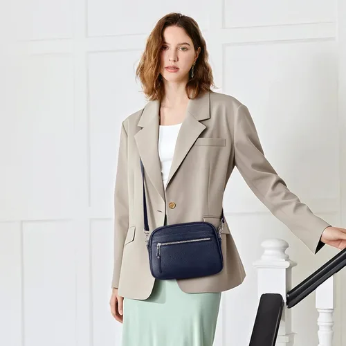 Vista 2 de befen Bolsos cruzados de cuero genuino para mujeres, carteras con billetera RFID incorporada para mujeres, bolso de hombro para cámara, carteras