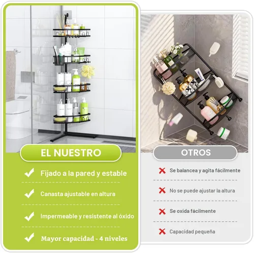 Vista 3 de Aitatty Organizador de ducha esquinero de pie: estante organizador de ducha a prueba de óxido de 4 niveles - Soporte de estante de esquina de ducha