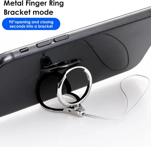 Vista 3 de Cobee Correas de anillo para teléfono celular, 4 soportes para anillos de dedo con soporte y cordón (plata, oro, negro, oro rosa)