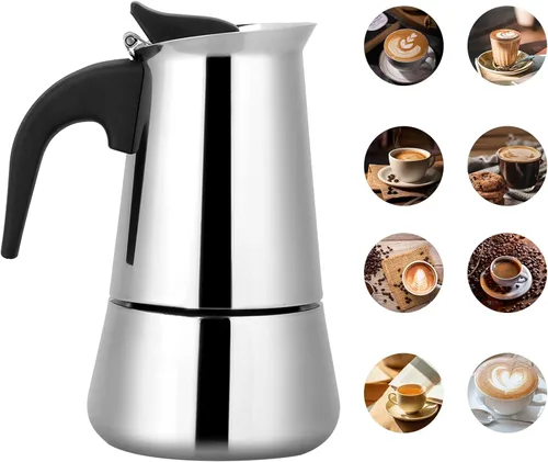 Vista 9 de Cafetera eléctrica del percolador, olla de mesa de café espresso de fondo ancho de acero inoxidable (3.4 fl oz)