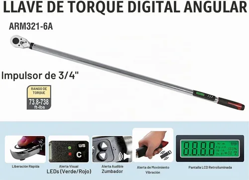 Vista 4 de ACDelco Tools ARM321-6A Llave dinamométrica de alta resistencia de 3/4 pulgadas con notificación de flash LED - Normas ISO 6001 con certificado