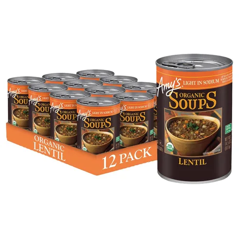 Vista 14 de Amy's Sopa, sopa vegana enlatada de lentejas, sin gluten, hecha con lentejas verdes orgánicas y verduras, 14.5 onzas (paquete de 6)