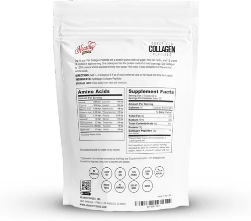 Vista 2 de HEARTHY FOODS Colágeno en Polvo - 18g de Proteína - Péptidos de Colágeno Halal Puro de Ganado Alimentado con Pasto Orgánico Polvo Hidrolizado Tipo