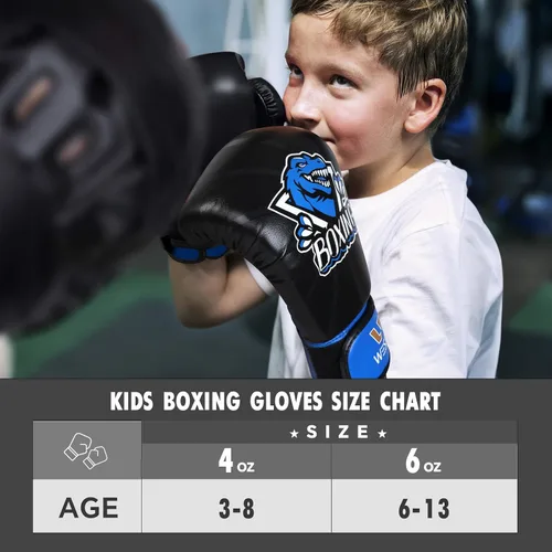 Vista 4 de Wesing - Guantes de boxeo para niños y niños, guantes de entrenamiento de boxeo para niños y niñas de 3 a 8 años, 4 onzas y 6 onzas, para boxeo