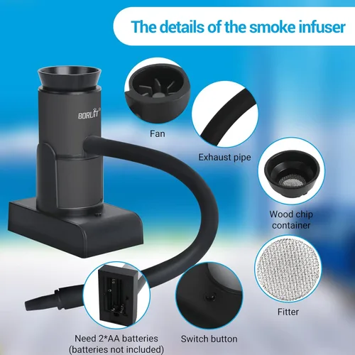 Vista 5 de BORUIT Pistola para Ahumar Cóctel Incluye Virutas de Madera y Accesorios, Ahumador Portátil para Bebidas, Kit de Infusión de Humo
