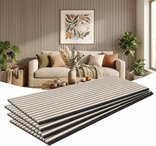 Vista 13 de Paquete de 2 paneles acústicos de listones de madera, paneles decorativos de pared absorbentes de sonido